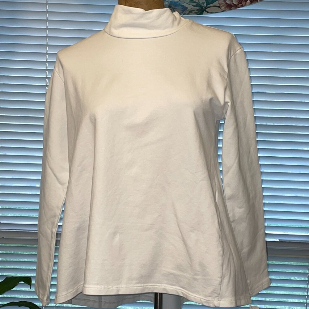NWT $100 White Hi Low Top Faux Turtleneck AMICI by BACI Made in Italy S